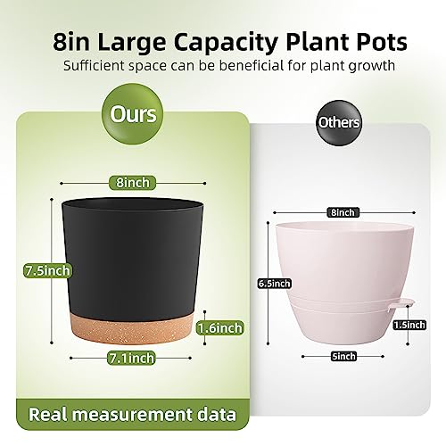 QCQHDU Plant Pots Set of 2 Pack 8 inch,Planters for Indoor Plants with Drainage Holes and Removable Base,Saucer Modern Decorative for Outdoor Garden Planters(Dark Grey 8in)