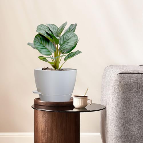 10 inch Self Watering Pots, 2 Pack Plastic Planters with Mesh Drainage Holes for Garden Plants and Flower, Plants Pots with Deep Reservoir for Indoor Outdoor Plants, White