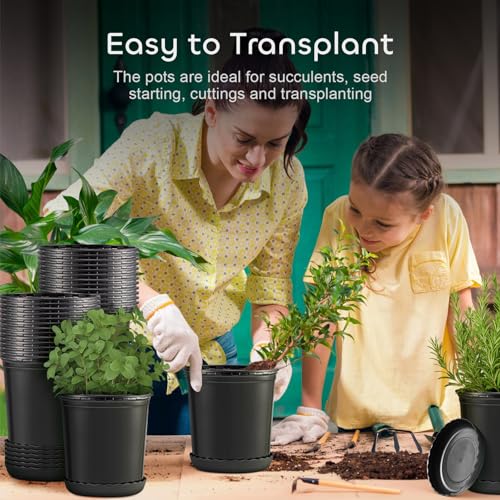 GROWNEER Nursery Pots with Drainage Holes Pack of 48 Pots 3.5/4.5/5.5/6.5 Inch and Plant Label Flexible Seedling Pots Seed Starting Planter for Indoor Outdoor Flowers, Succulents, Cactus