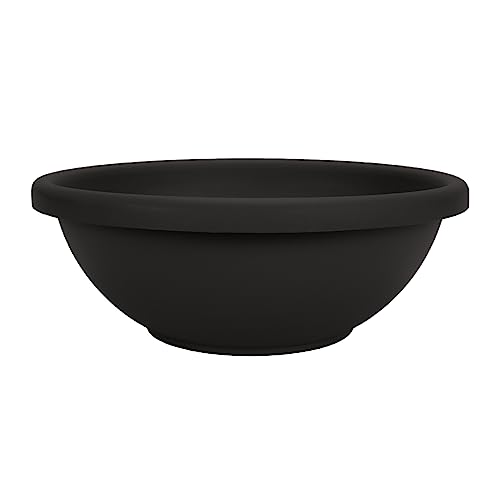 The HC Companies 15.5 Inch Garden Bowl Planter - Shallow Plant Pot with Drainage Plug for Indoor Outdoor Flowers, Herbs, Black