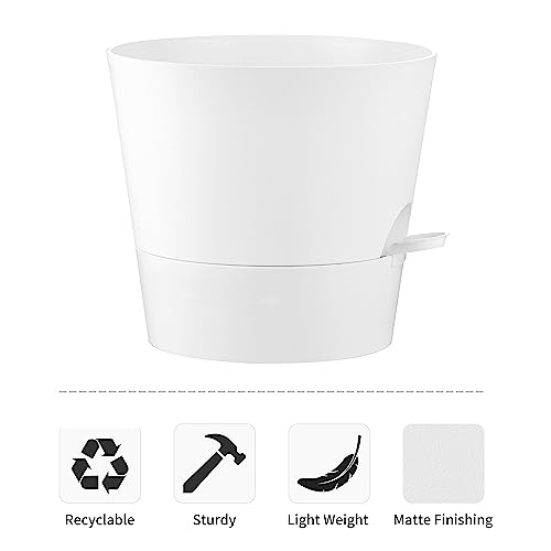 FaithLand 2-Pack 10 Inch Planter Pots for Indoor Outdoor Plants, Self Watering Flower Pots with Deep Reservoir, White …