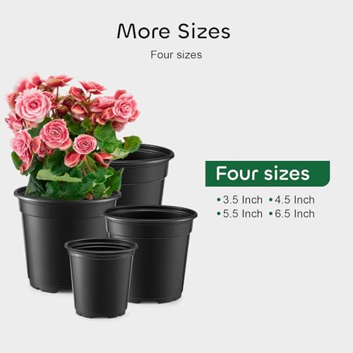 GROWNEER Nursery Pots with Drainage Holes Pack of 48 Pots 3.5/4.5/5.5/6.5 Inch and Plant Label Flexible Seedling Pots Seed Starting Planter for Indoor Outdoor Flowers, Succulents, Cactus