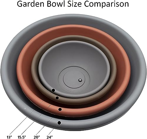 The HC Companies 15.5 Inch Garden Bowl Planter - Shallow Plant Pot with Drainage Plug for Indoor Outdoor Flowers, Herbs, Black