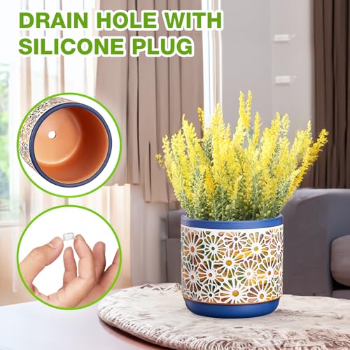 Qipecedm 3 Piece Ceramic Plant Pots, 5.7/4.7/3.5/inch Planters with Drainage Hole, Outdoor Indoor Flower Pots Set, Modern Decorative Plant Pots for Lilies, Cacti, Succulents, Snakes, Bamboo(Blue)