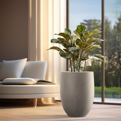 Kante 21.7" H Weathered Concrete Tall Planter, Large Outdoor Indoor Decorative Pot with Drainage Hole and Rubber Plug, Modern Round Style for Home and Garden