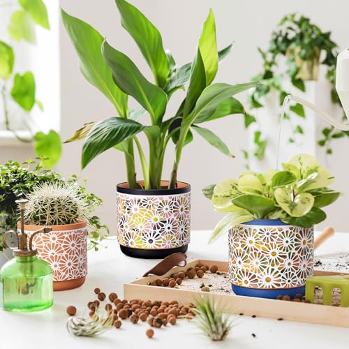 Qipecedm 3 Piece Ceramic Plant Pots, 5.7/4.7/3.5/inch Planters with Drainage Hole, Outdoor Indoor Flower Pots Set, Modern Decorative Plant Pots for Lilies, Cacti, Succulents, Snakes, Bamboo(Blue)
