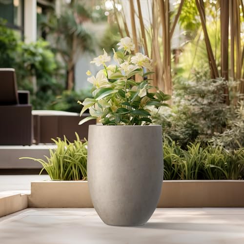 Kante 21.7" H Weathered Concrete Tall Planter, Large Outdoor Indoor Decorative Pot with Drainage Hole and Rubber Plug, Modern Round Style for Home and Garden