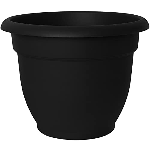 Bloem Ariana Pot Planter: 16" - Black - Durable Resin Pot, for Indoor and Outdoor Use, Gardening, Self Watering Disk Included, 6 Gallon Capacity