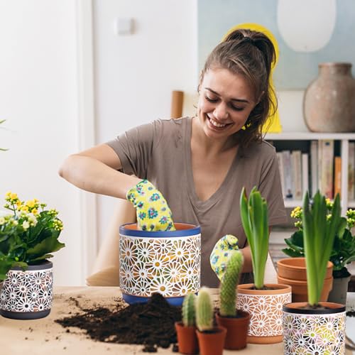 Qipecedm 3 Piece Ceramic Plant Pots, 5.7/4.7/3.5/inch Planters with Drainage Hole, Outdoor Indoor Flower Pots Set, Modern Decorative Plant Pots for Lilies, Cacti, Succulents, Snakes, Bamboo(Blue)
