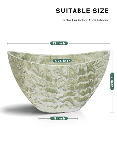LaDoVita Plant Pots with Drainage Holes, 12 Inch Oval Planters for Indoor Plants, Plastic Flower Pots Outdoor, Set of 2 Pack, Green