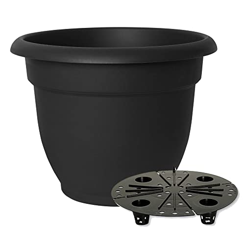 Bloem Ariana Pot Planter: 16" - Black - Durable Resin Pot, for Indoor and Outdoor Use, Gardening, Self Watering Disk Included, 6 Gallon Capacity