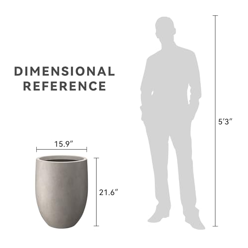 Kante 21.7" H Weathered Concrete Tall Planter, Large Outdoor Indoor Decorative Pot with Drainage Hole and Rubber Plug, Modern Round Style for Home and Garden