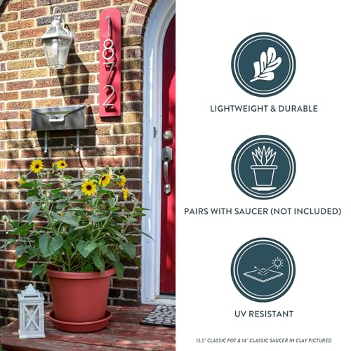 The HC Companies 14 inch Round Classic Planter - Plastic Plant Pot for Indoor Outdoor Plants Flowers Herbs, Chocolate