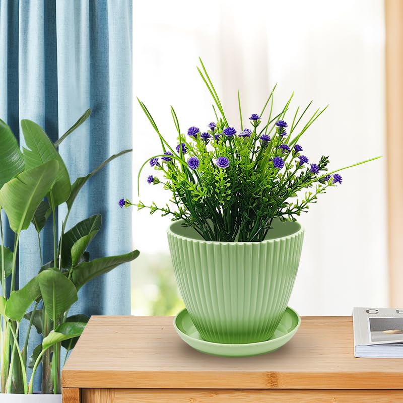 RooTrimmer Plant Planters with Drainage Holes and Trays Pack of 6 Plant Pots 7.5/6.5/5.5/4.9/4.2/3.5 Inches Flowers Pots, Green