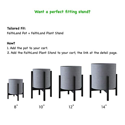 FaithLand Plant Pot 12 inch - Perfectly Fits Mid-Century Modern Plant Stand - Drainage Plug - Gray Planter Pot