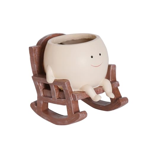 Face Planter Pots for Indoor Plants Cute Resin Flower Head Planters, Sit Rocking Chair Succulent Pots with Drainage Hole - Gift IdeaI for Mother and Christmas