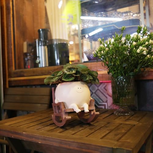 Face Planter Pots for Indoor Plants Cute Resin Flower Head Planters, Sit Rocking Chair Succulent Pots with Drainage Hole - Gift IdeaI for Mother and Christmas