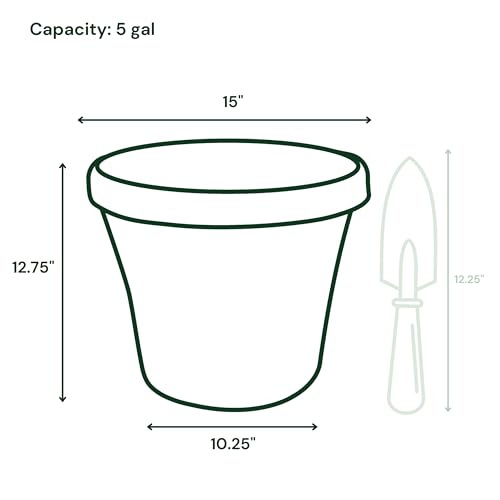 Bloem Terra Pot Planter: 14" - Black - Durable Resin Pot, for Indoor and Outdoor Use, Gardening, 5 Gallon Capacity, Saucer Sold Separately