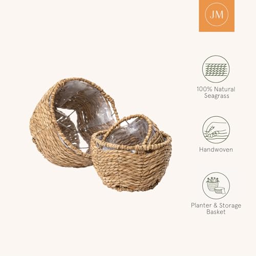 La Jolíe Muse Seagrass Planter Basket Indoor, Flower Pots Cover, Plant Containers, Indoor Planters Flower Pots with Iron Stand, Natural, 3-Pack,10.2"+8.7"+6.7"