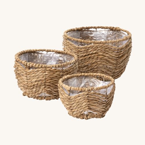 La Jolíe Muse Seagrass Planter Basket Indoor, Flower Pots Cover, Plant Containers, Indoor Planters Flower Pots with Iron Stand, Natural, 3-Pack,10.2"+8.7"+6.7"