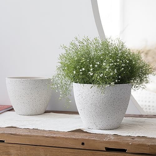 La Jolíe Muse Flower Pots Outdoor Indoor Planter - 7.5 inch Garden Pots Tree Planter for Patio, Deck,Garden,Speckled White,Set of 2