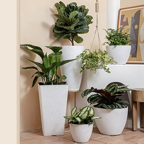 La Jolíe Muse Flower Pots Outdoor Indoor Planter - 7.5 inch Garden Pots Tree Planter for Patio, Deck,Garden,Speckled White,Set of 2