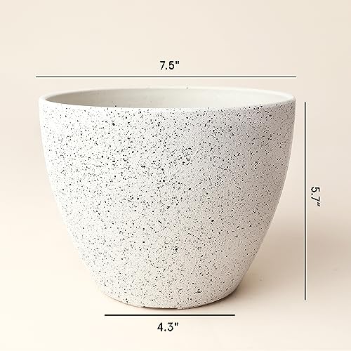 La Jolíe Muse Flower Pots Outdoor Indoor Planter - 7.5 inch Garden Pots Tree Planter for Patio, Deck,Garden,Speckled White,Set of 2