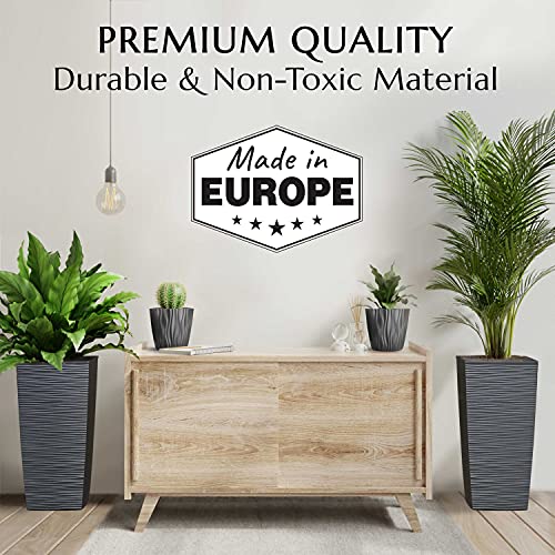 Mueller M-Resin Heavy Duty Tall Planter, Indoor/Outdoor Grande Plant, Tree, Flower Pot, 2-Piece Set, 24”, Modern Design, Built-in Drainage, Dark Gray