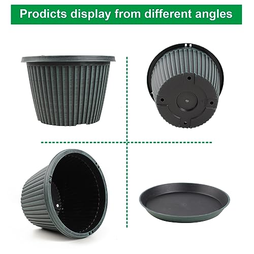 Myfeegoin Planter-Pots-for-Plants-Indoor-Outdoor, 3 Pack 10 Inch Plastic Flower Pots with Saucer & Drainage Holes, Modern Garden Planters for Planting Medium Large Plants，Decorative Resin Garden Pots
