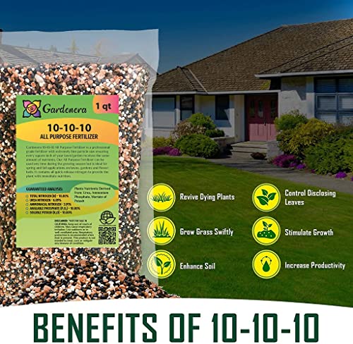 Premium 10-10-10 All-Purpose Soil Fertilizer by Gardenera - Ideal for Flowers, Plants, Vegetables, Fruit Trees and Lawns - 1 Quart