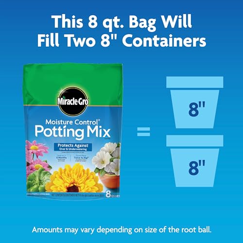 Miracle-Gro Moisture Control Potting Mix, Added Fertilizer Feeds Up to 6 Months, Soil for Container Gardening, 8 qt. (3-Pack)