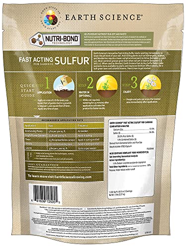 Earth Science – Fast Acting Sulfur with Nutri-Bond Run Off Reduction Technology – Fertilizer Enhancer – Lower pH of Soil 5 lb