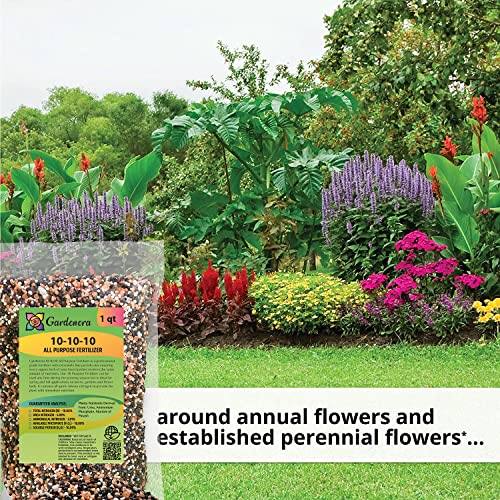 Premium 10-10-10 All-Purpose Soil Fertilizer by Gardenera - Ideal for Flowers, Plants, Vegetables, Fruit Trees and Lawns - 1 Quart