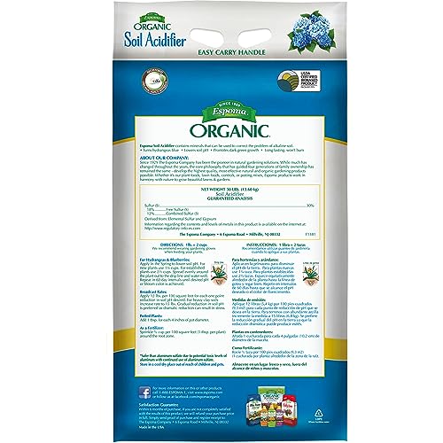Espoma Organic Soil Acidifier Soil Amendment; Lowers Soil pH and Turns Hydrangeas Blue! Contains Elemental Sulfur & can be Used for Organic Gardening 30 lb. Bag - Pack of 1