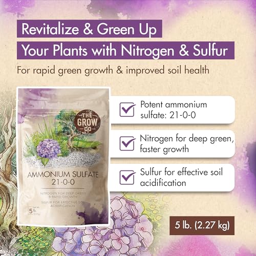 Ammonium Sulfate 21-0-0 Fertilizer, High Nitrogen Fertilizer for Plants Rapid Growth & Deep Green Color, Ideal Ammonium Sulfate Fertilizer & Soil Acidifier to Lower pH Levels in Alkaline Soil, 5 lb.