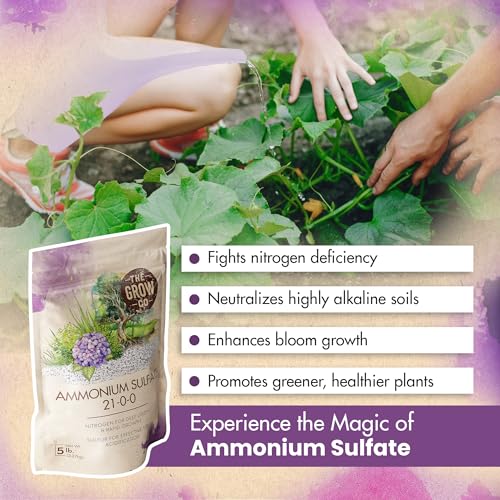 Ammonium Sulfate 21-0-0 Fertilizer, High Nitrogen Fertilizer for Plants Rapid Growth & Deep Green Color, Ideal Ammonium Sulfate Fertilizer & Soil Acidifier to Lower pH Levels in Alkaline Soil, 5 lb.