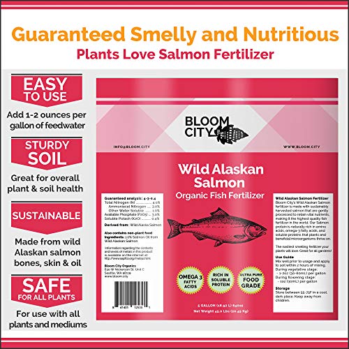 Organic Wild Fish Fertilizer and Plant Supplement, Great for Roots and Soil, Made from Sustainable Salmon, by Bloom City, 1/2 Pint (8 oz)