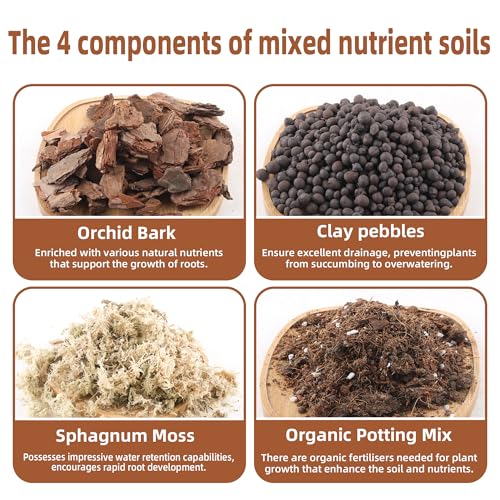 CJGQ Potting Soil Mix 3Quart, Organic Soil Mix Orchid Bark, Sphagnum Moss and Leca Clay Pebbles for Indoor Plants, Orchid Fertilizer Garden Soil for Root Development, Improve Drainage and Aeration