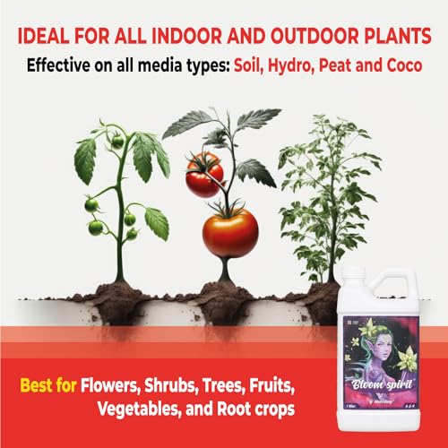 Bloom Fertilizer - Perfect Liquid Fertilizer for Outdoor Plants and Exceptional Liquid Plant Fertilizer Indoor Potted Plants. Used as Soil and Hydroponic Nutrient Solution, Bloom Spirit 0-5-4 32 Oz