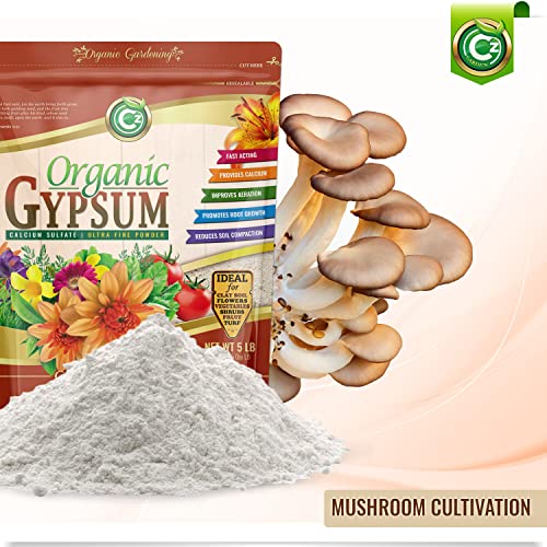 Organic Gypsum Powder 5LB - Made in USA - Calcium Sulfate Dihydrate - Garden Soil Amendment Fertilizer for Lawns, Plants, Mushroom Cultivation. Calcium & Sulfur. Cures Blossom End Rot. OMRI Listed