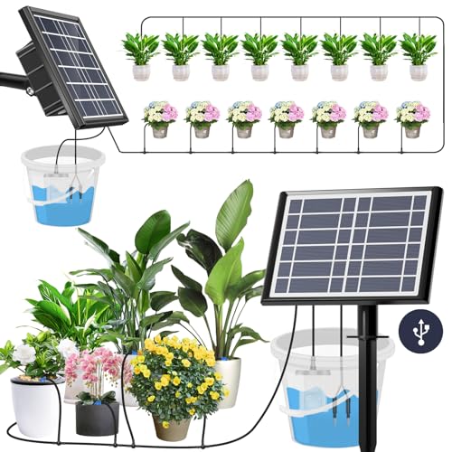 Solar Drip Irrigation Kit System, Customized 1620 Times Modes Garden Watering System,3W 3000mAh Larger Capacity,Auto Easy DIY Watering Device, Automatic Outdoor/Indoor Irrigation,Support 15Pots