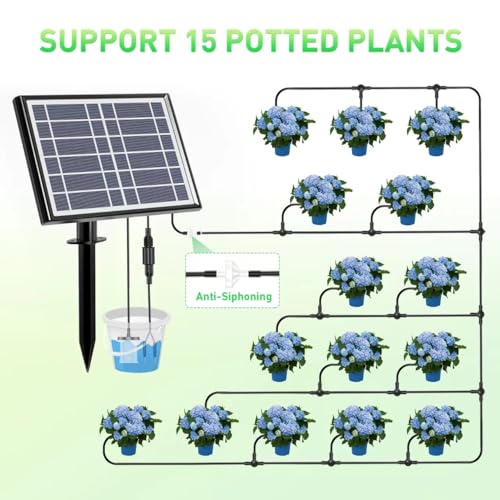 Solar Drip Irrigation Kit System, Customized 1620 Times Modes Garden Watering System，3W 3000mAh Larger Capacity，Auto Easy DIY Watering Device, Automatic Outdoor/Indoor Irrigation,Support 15Pots