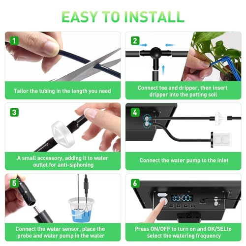 Solar Drip Irrigation Kit System, Customized 1620 Times Modes Garden Watering System，3W 3000mAh Larger Capacity，Auto Easy DIY Watering Device, Automatic Outdoor/Indoor Irrigation,Support 15Pots