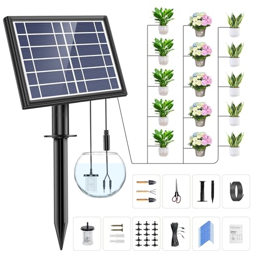 Solar Drip Irrigation Kit System, Customized 1620 Times Modes Garden Watering System，3W 3000mAh Larger Capacity，Auto Easy DIY Watering Device, Automatic Outdoor/Indoor Irrigation,Support 15Pots