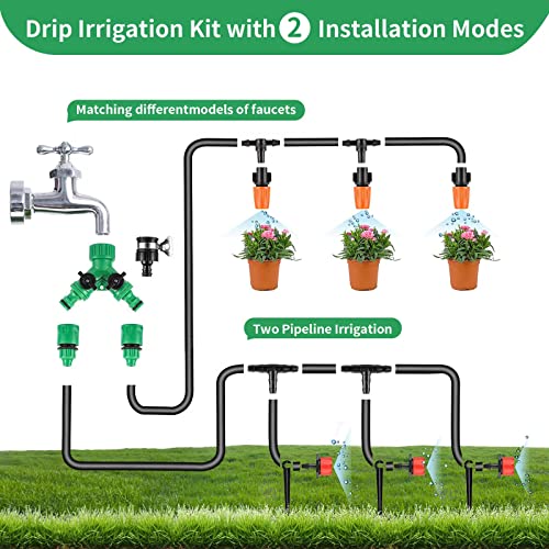 DUCHIFAD Garden Drip Irrigation Kit,98FT Greenhouse Micro Automatic Drip Irrigation System Kit with 1/4 inch Blank Distribution Tubing Hose Adjustable Patio Misting Nozzle Emitters Sprinkler