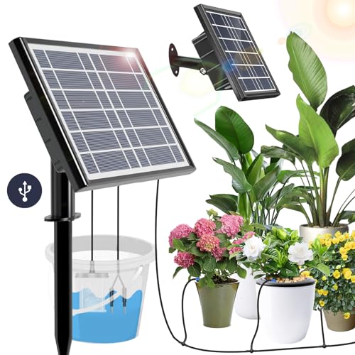 Solar Drip Irrigation Kit System, Customized 1620 Times Modes Garden Watering System，3W 3000mAh Larger Capacity，Auto Easy DIY Watering Device, Automatic Outdoor/Indoor Irrigation,Support 15Pots