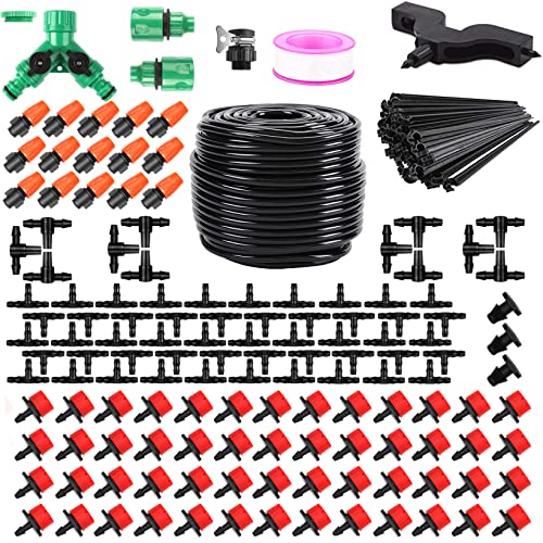 IRmm Drip Irrigation System, Irrigation System with 165FT/50M Drip Irrigation Tubing, DIY Saving Water Garden Watering System, Automatic Drip Irrigation Kits for Garden, Greenhouse, Lawn, Patio