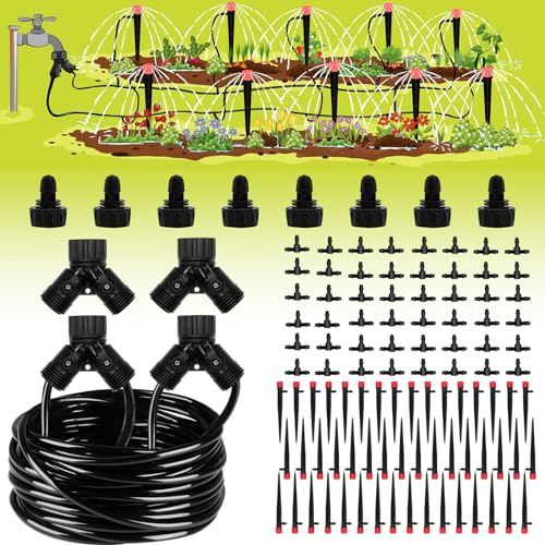 HXXF 200FT Drip Irrigation System, Garden Watering System with 1/4 inch Blank Distribution Tubing, DIY Automatic Irrigation Equipment Set for Garden, Greenhouse, Flower Bed, Patio, Lawn