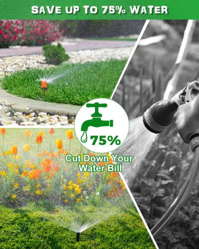 W-Dragon Drip Irrigation Kit,43m/141ft Garden Watering System with Quick Adapter 1/4 Distribution Tubing Hose Adjustable Nozzle Water Sprinkler No Leaking Automatic Misting for Greenhouse Blue-Orange