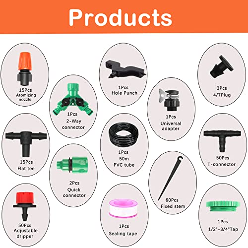 IRmm Drip Irrigation System, Irrigation System with 165FT/50M Drip Irrigation Tubing, DIY Saving Water Garden Watering System, Automatic Drip Irrigation Kits for Garden, Greenhouse, Lawn, Patio